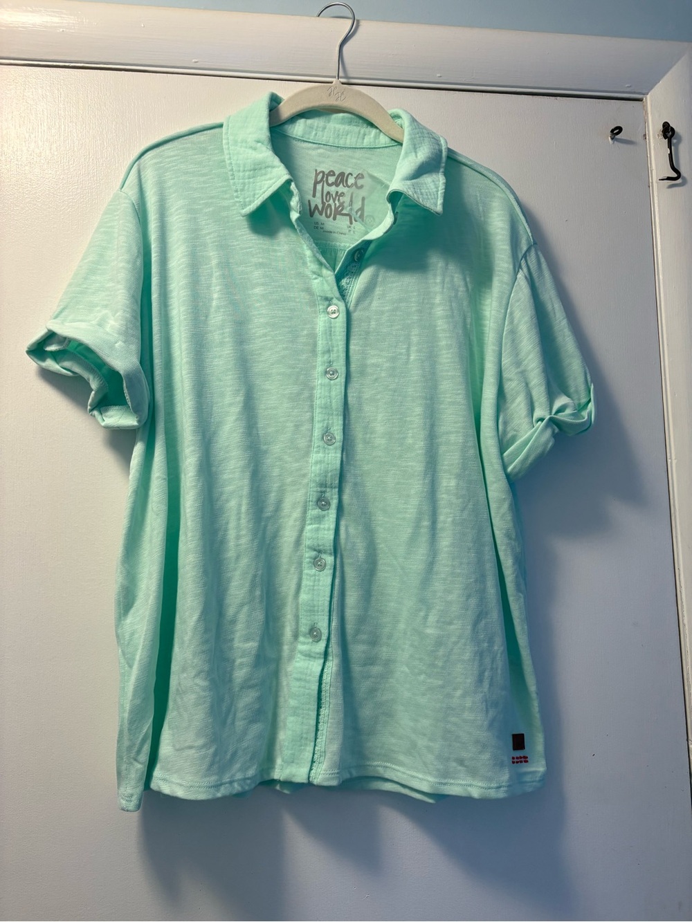 Peace Love World Mint Green Button-Up Shirt